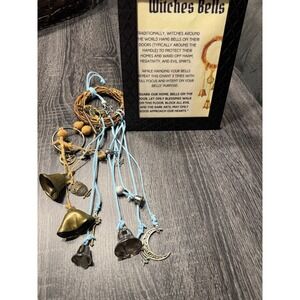 Handmade Witches Bells Protection Charm Door Hanger Blue Cord Moon & Bell Decor